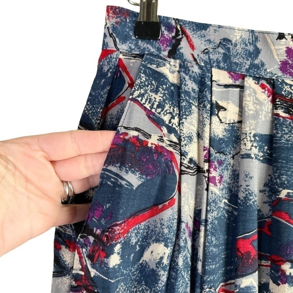 Vintage 80s Selections Manor House Abstract Print Pleated Midi Skirt Blue Red, M - Picture 5 of 12